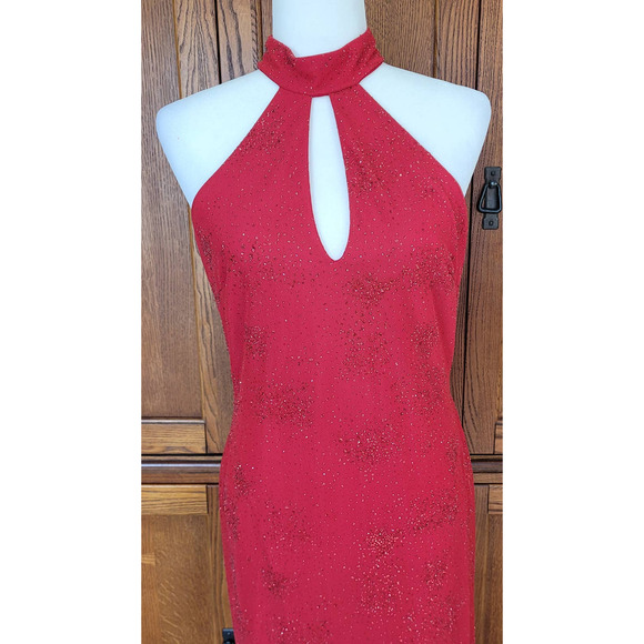 Jessica McClintock Gunne Sax Sz 8 VTG Red Elegant Romantic Sparkly Halter Gown - Picture 2 of 13